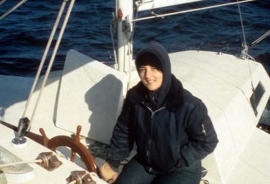 Michelle at the Helm of the Aquarius